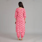 Red, Pink & Gold Cotton Afghani Suit Set– 3pc - Aavarana by Karnika