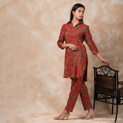 Red& Gold Muslin Co-ord Set – 2pc - Aavarana by Karnika