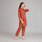 Red& Gold Muslin Co-ord Set – 2pc - Aavarana by Karnika