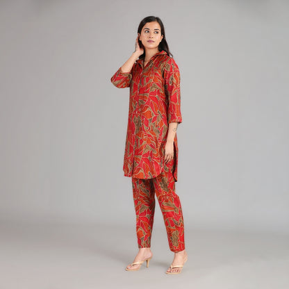 Red& Gold Muslin Co-ord Set – 2pc - Aavarana by Karnika