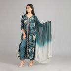 Shakti Dark Green Muslin Suit Set With Embroidered Neck and Gotapatti Dupatta– 3pc - Aavarana by Karnika