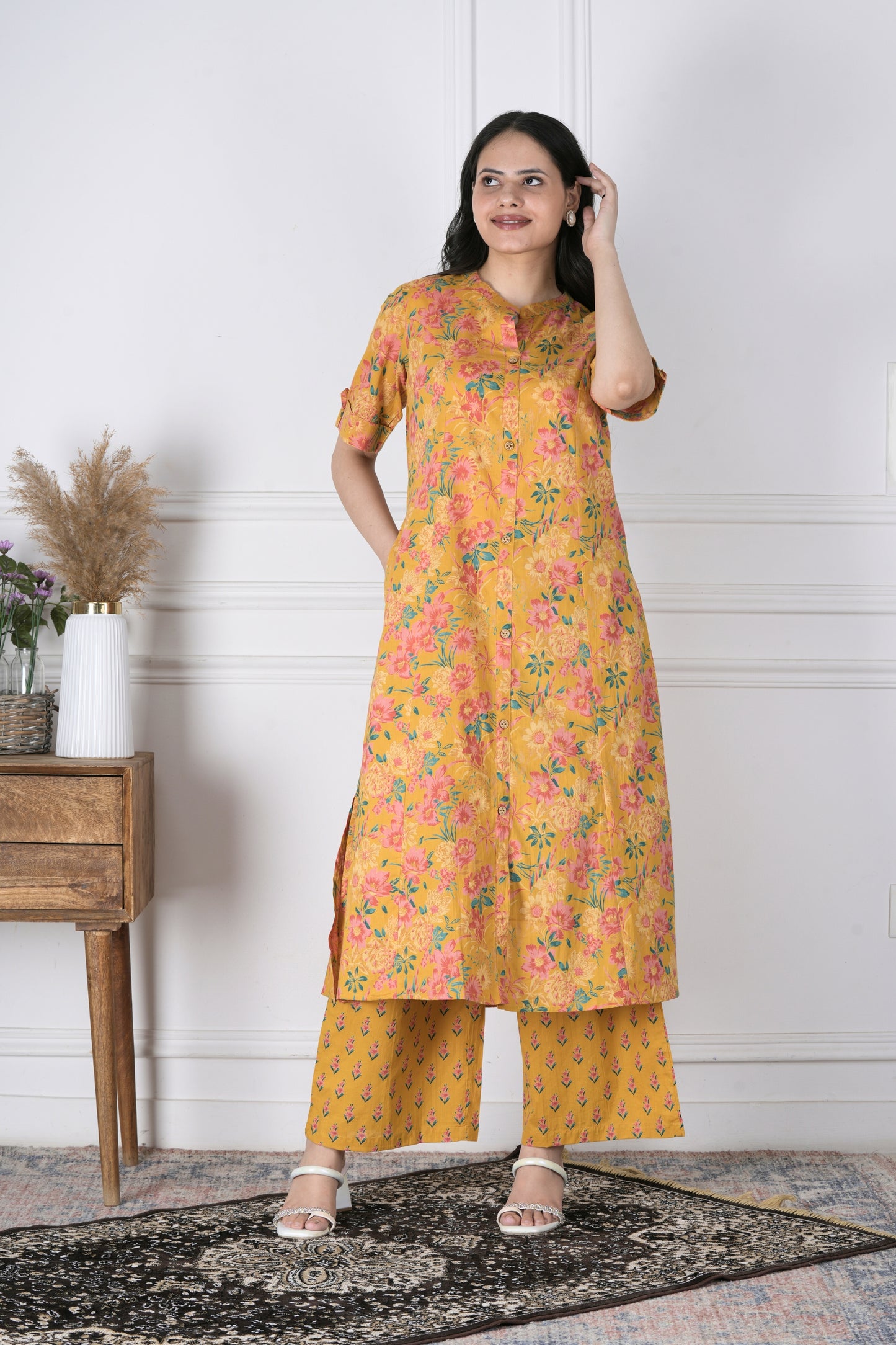 Moksha Mustard Yellow Indo-Western Co-ord Set - Aavarana by Karnika