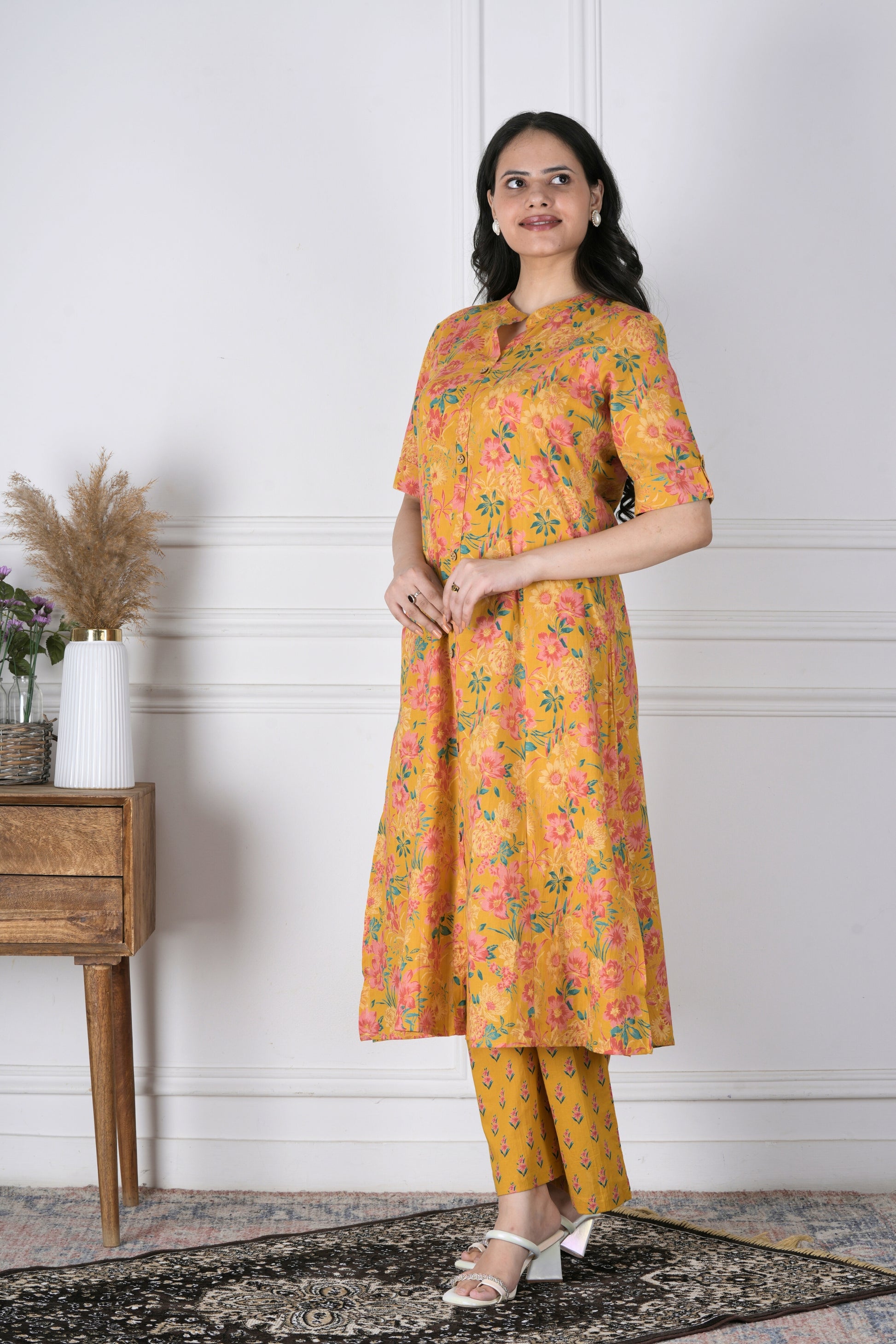 Moksha Mustard Yellow Indo-Western Co-ord Set - Aavarana by Karnika