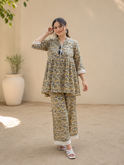 Mustard Bloom Printed Cotton Co-Ord Set