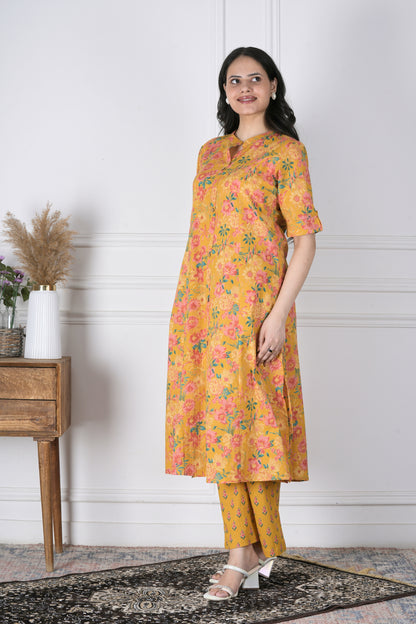 Moksha Mustard Yellow Indo-Western Co-ord Set - Aavarana by Karnika