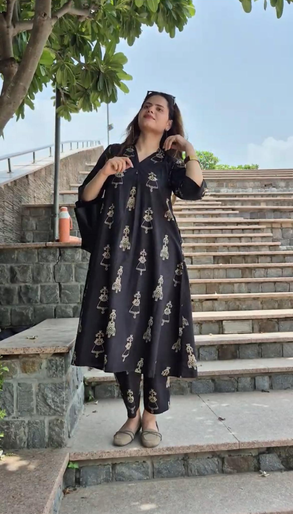Inhouse Black Printed Kurta Pant Set