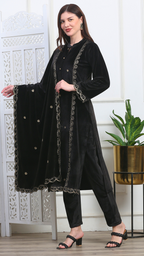Noor Black Velvet Zari Embroidery Suit