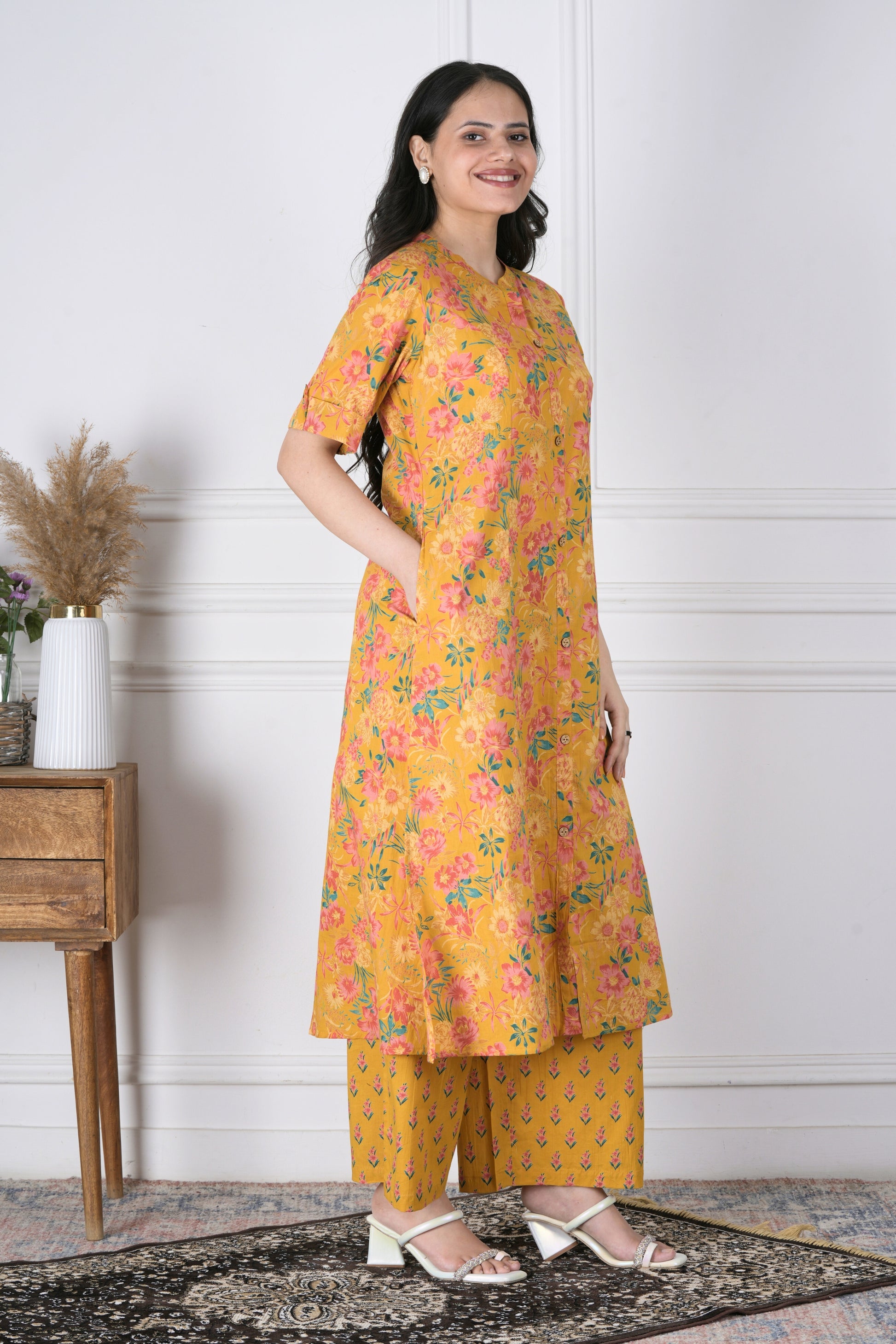 Moksha Mustard Yellow Indo-Western Co-ord Set - Aavarana by Karnika