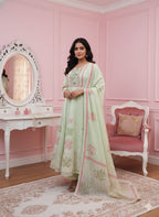 Mint Green Floral 3-Piece Cotton Suit