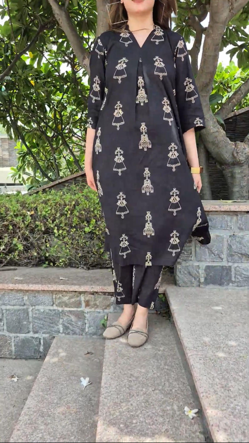 Inhouse Black Printed Kurta Pant Set