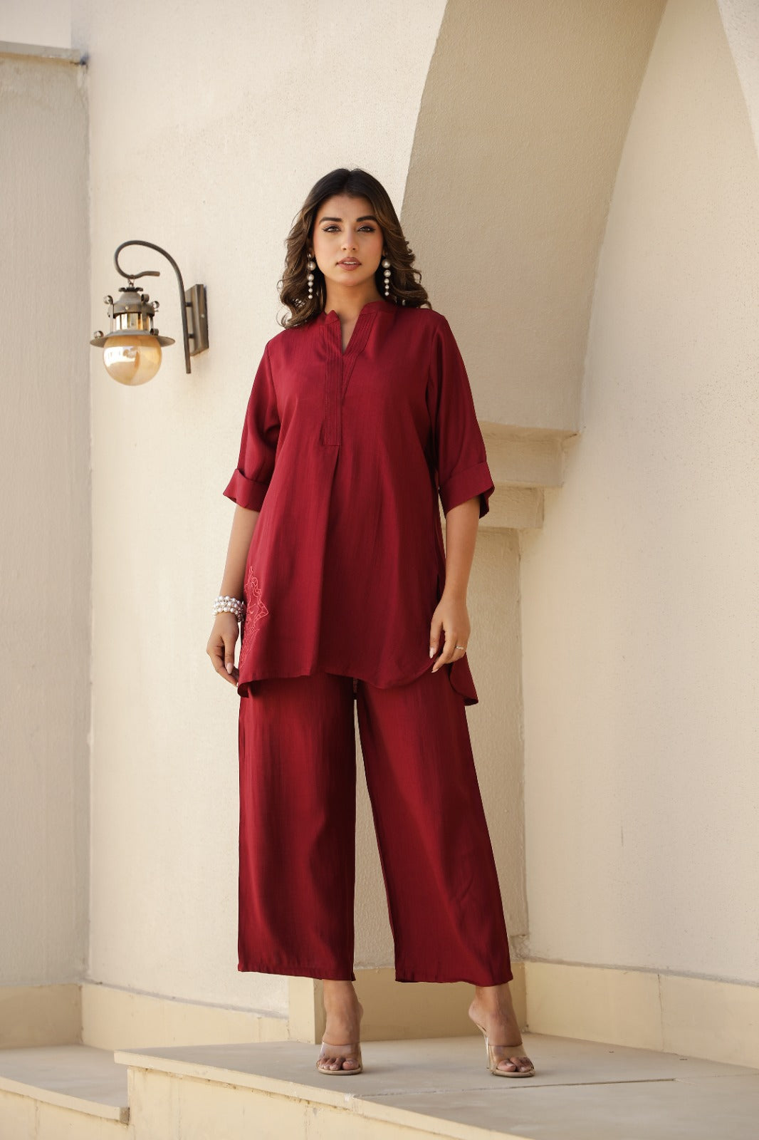 Maroon Minimalist Cotton Co-Ord Set
