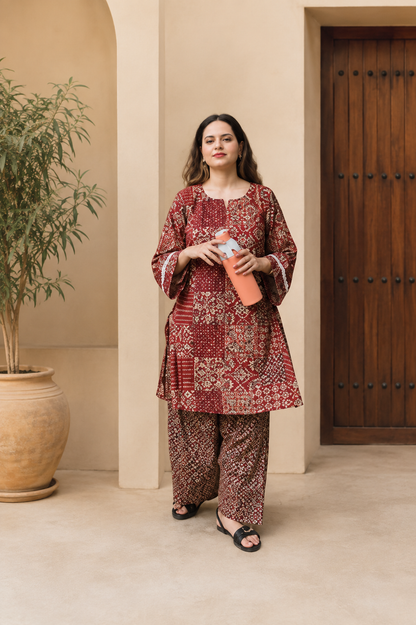 Maroon Printed Comfort Set