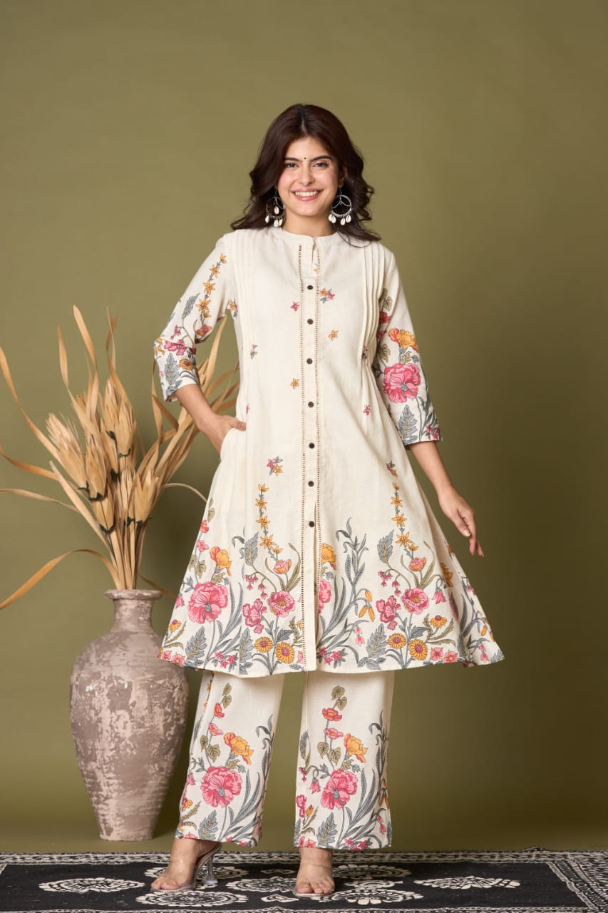 Ivory Floral Printed Cotton Co-Ord Set