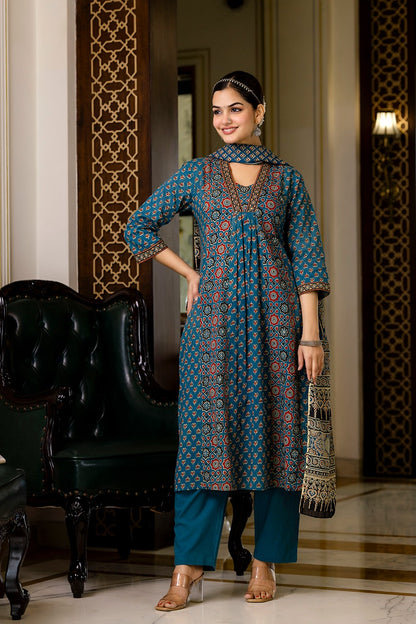 Teal Heritage Printed Cotton Co-Ord Set