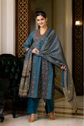 Teal Heritage Printed 3-Piece Cotton Suit