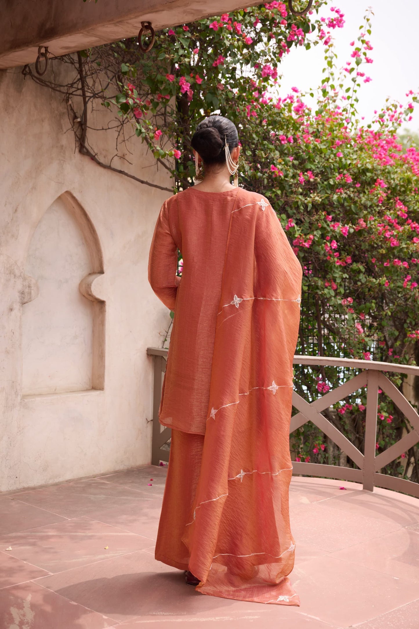 Peach Blossom Embroidered Cotton Co-Ord Set with Dupatta