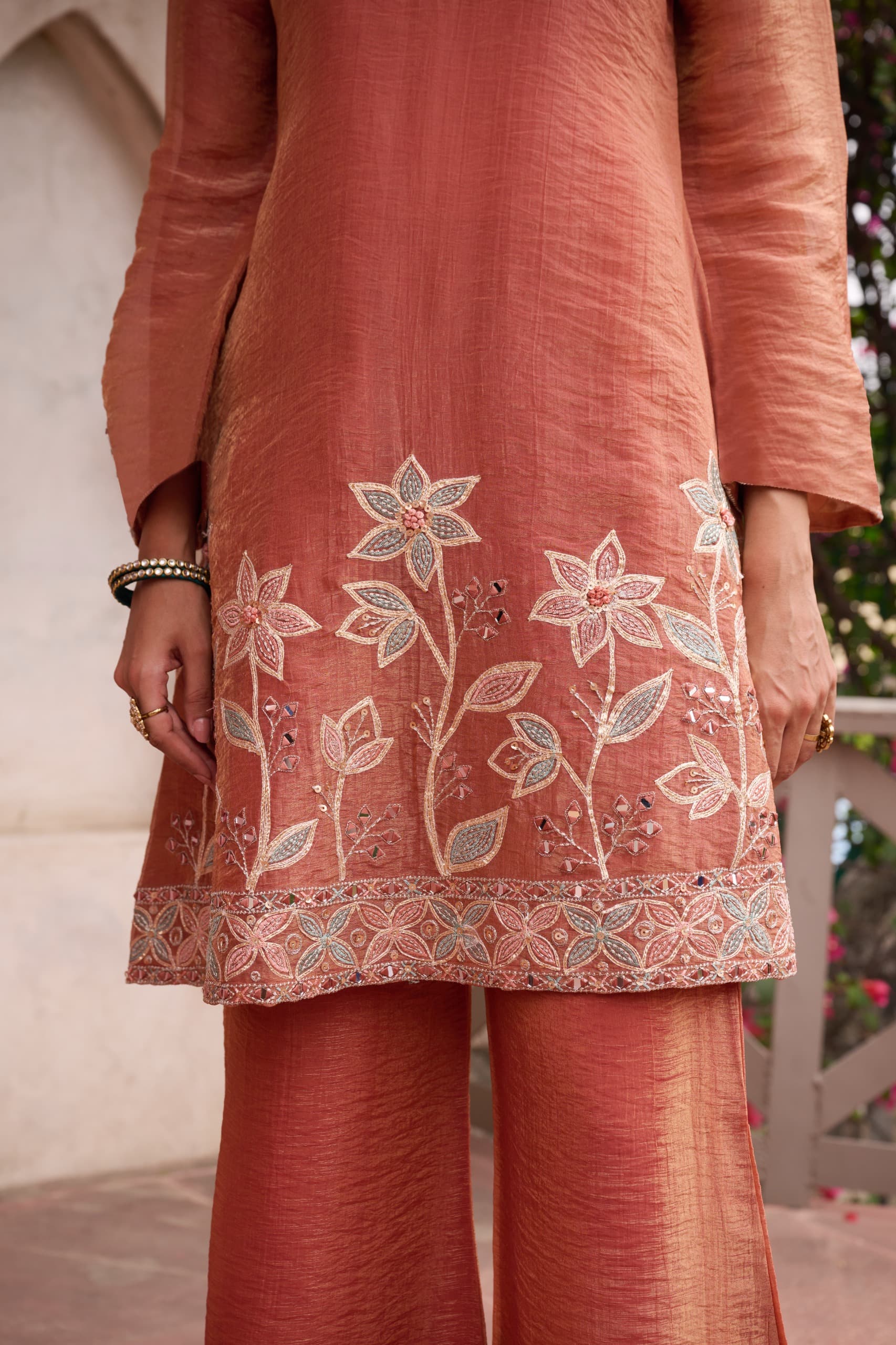 Peach Blossom Embroidered 3-Piece Cotton Suit