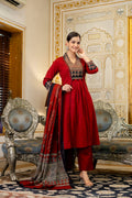 Royal Red Printed 3-Piece Cotton Suit