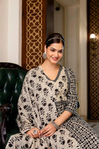 Monochrome Elegance: Black & Ivory Batik-Inspired Three-Piece Suit
