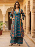 Teal Bloom Angrakha Set: A Regal Fusion of Tradition & Grace