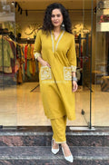 Zari-Edged Mustard Elegance: Handcrafted Cotton Co-ord Set