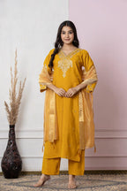 Mustard Radiance: Chanderi Silk Kurta Set with Intricate Gota Patti & Organza Dupatta