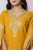 Mustard Radiance: Chanderi Silk Kurta Set with Intricate Gota Patti & Organza Dupatta