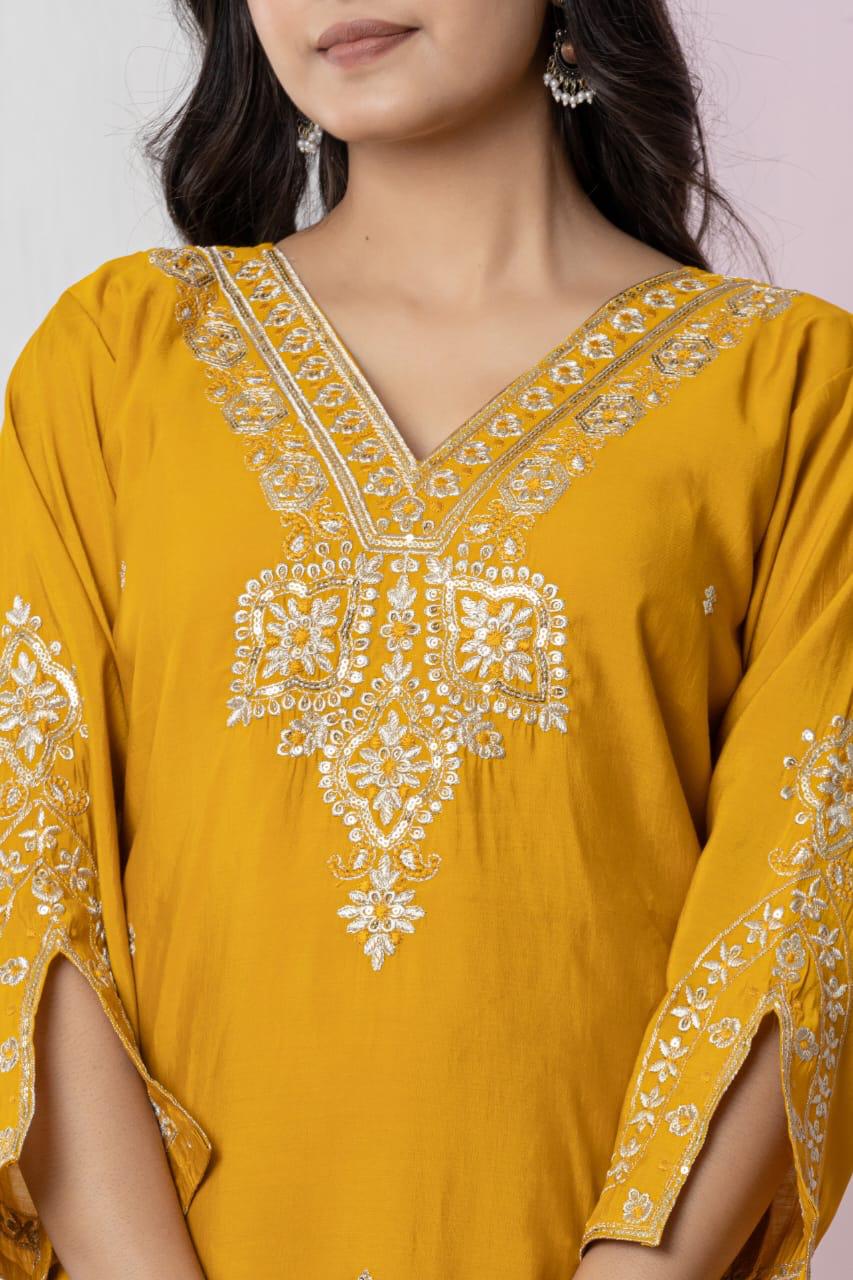 Mustard Radiance: Chanderi Silk Kurta Set with Intricate Gota Patti & Organza Dupatta