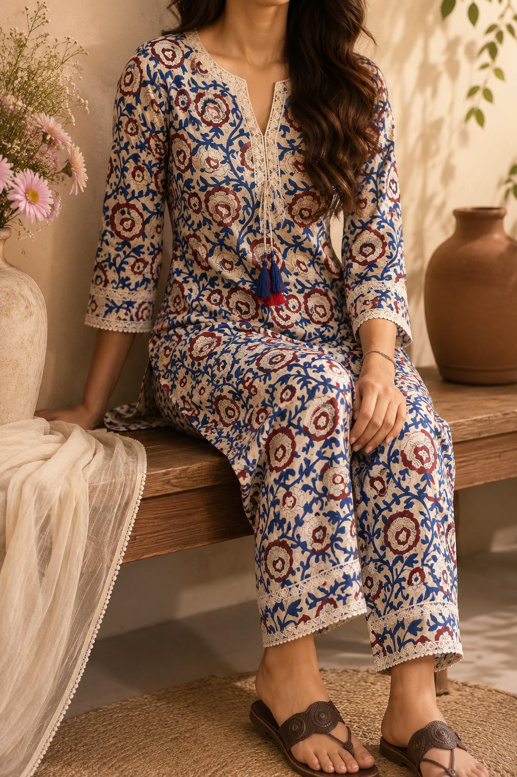 Indigo Floral Printed Cotton Set