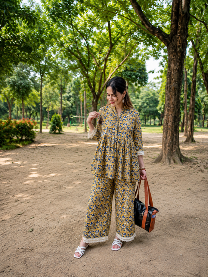 Mustard Bloom Printed Cotton Co-Ord Set