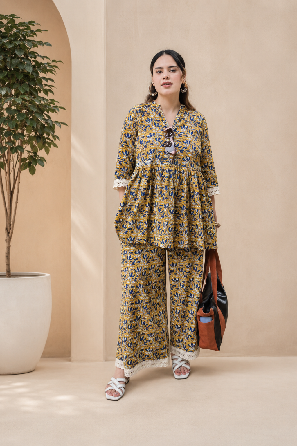 Mustard Bloom Printed Cotton Co-Ord Set